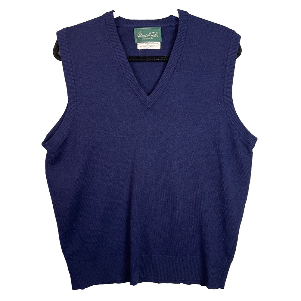 Marshall‎ Fields Sweater Vest Mens Large Blue 100% 2 ply Cashmere Vtg old money